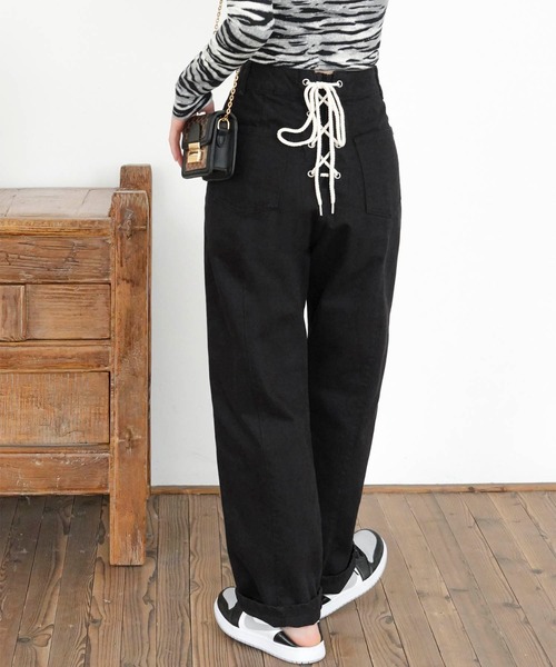 Mayree（メイリー）の「【Mayree】バックレースアップ センターラインチノ ツイル パンツ/ デニムパンツ 2021SS（チノパンツ・レディース・ライトブルー/ブラック/インディゴブルー/ブルー/アイボリー/サンドベージュ/ピンクベージュ・FREE）」の3枚目の写真