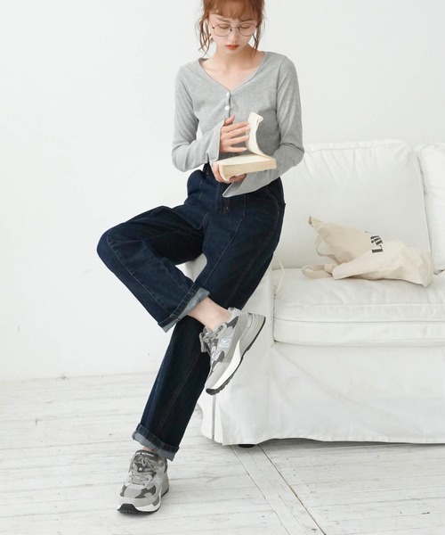 Mayree（メイリー）の「【Mayree】バックレースアップ センターラインチノ ツイル パンツ/ デニムパンツ 2021SS（チノパンツ・レディース・ライトブルー/ブラック/インディゴブルー/ブルー/アイボリー/サンドベージュ/ピンクベージュ・FREE）」の14枚目の写真