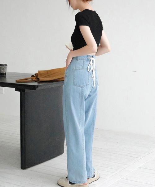 Mayree（メイリー）の「【Mayree】バックレースアップ センターラインチノ ツイル パンツ/ デニムパンツ 2021SS（チノパンツ・レディース・ライトブルー/ブラック/インディゴブルー/ブルー/アイボリー/サンドベージュ/ピンクベージュ・FREE）」の22枚目の写真