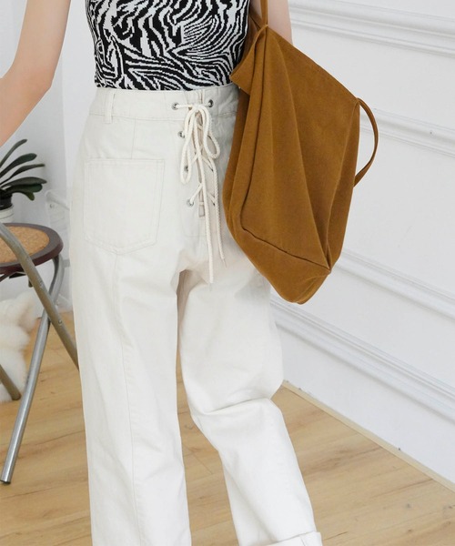 Mayree（メイリー）の「【Mayree】バックレースアップ センターラインチノ ツイル パンツ/ デニムパンツ 2021SS（チノパンツ・レディース・ライトブルー/ブラック/インディゴブルー/ブルー/アイボリー/サンドベージュ/ピンクベージュ・FREE）」の18枚目の写真