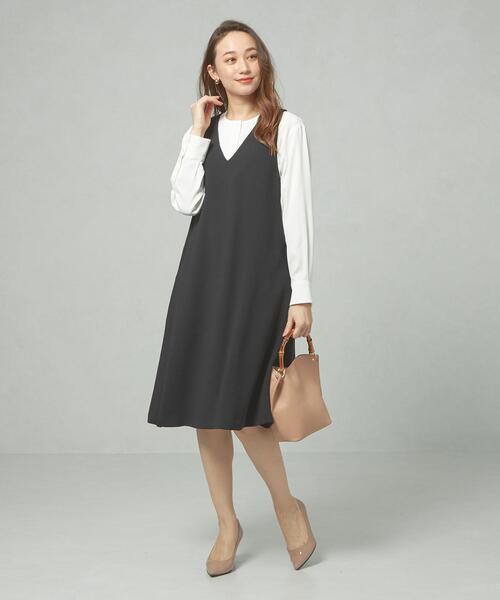 closet story（クローゼットストーリー）の「＜closet story＞□ジョーゼット Aライン ジャンパースカート -手洗い可能-（ジャンパースカート・レディース・ブラック/ナチュラル・FREE）」の2枚目の写真