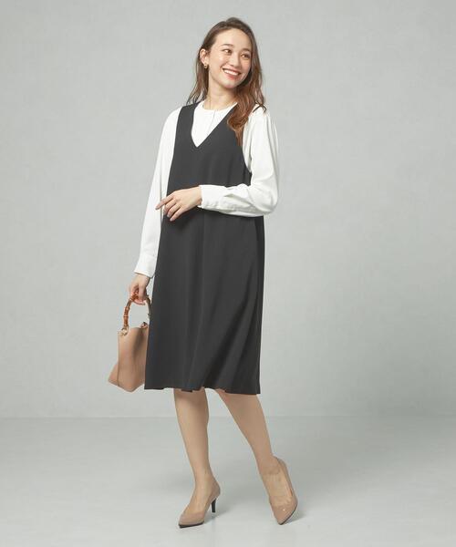 closet story（クローゼットストーリー）の「＜closet story＞□ジョーゼット Aライン ジャンパースカート -手洗い可能-（ジャンパースカート・レディース・ブラック/ナチュラル・FREE）」の14枚目の写真