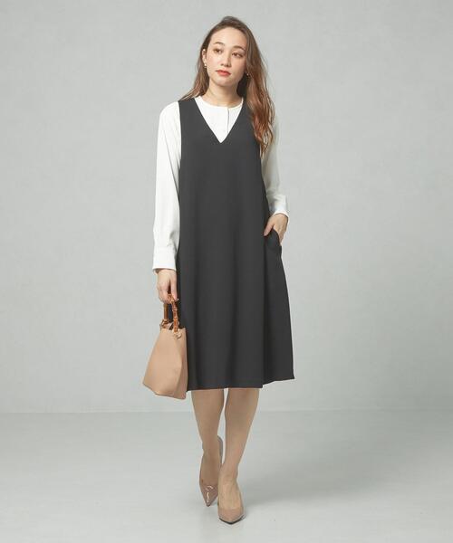 closet story（クローゼットストーリー）の「＜closet story＞□ジョーゼット Aライン ジャンパースカート -手洗い可能-（ジャンパースカート・レディース・ブラック/ナチュラル・FREE）」の7枚目の写真