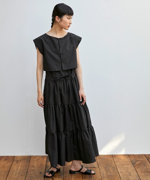 EMMA（EMMA CLOTHES）（エマ）の「【EMMA】3WAYフレンチスリーブティアードロングワンピース（ワンピース・レディース・ホワイト/ブラック/グリーン/モカ・FREE）」の3枚目の写真