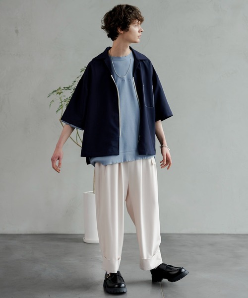 shiki tokyo（シキトウキョウ）の「OVERSIZED SHORT ZIP SHIRTS / オーバーサイズショートジップシャツ（シャツ/ブラウス・メンズ・ネイビー/ライトベージュ・SMALL/MEDIUM/LARGE）」の20枚目の写真