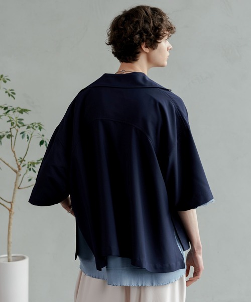 shiki tokyo（シキトウキョウ）の「OVERSIZED SHORT ZIP SHIRTS / オーバーサイズショートジップシャツ（シャツ/ブラウス・メンズ・ネイビー/ライトベージュ・SMALL/MEDIUM/LARGE）」の7枚目の写真