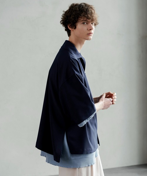 shiki tokyo（シキトウキョウ）の「OVERSIZED SHORT ZIP SHIRTS / オーバーサイズショートジップシャツ（シャツ/ブラウス・メンズ・ネイビー/ライトベージュ・SMALL/MEDIUM/LARGE）」の12枚目の写真
