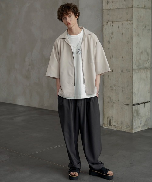 shiki tokyo（シキトウキョウ）の「OVERSIZED SHORT ZIP SHIRTS / オーバーサイズショートジップシャツ（シャツ/ブラウス・メンズ・ネイビー/ライトベージュ・SMALL/MEDIUM/LARGE）」の22枚目の写真