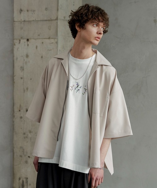 shiki tokyo（シキトウキョウ）の「OVERSIZED SHORT ZIP SHIRTS / オーバーサイズショートジップシャツ（シャツ/ブラウス・メンズ・ネイビー/ライトベージュ・SMALL/MEDIUM/LARGE）」の14枚目の写真