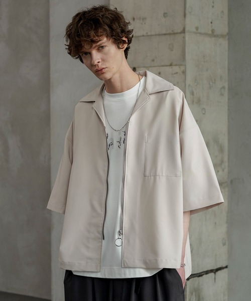 shiki tokyo（シキトウキョウ）の「OVERSIZED SHORT ZIP SHIRTS / オーバーサイズショートジップシャツ（シャツ/ブラウス・メンズ・ネイビー/ライトベージュ・SMALL/MEDIUM/LARGE）」の13枚目の写真
