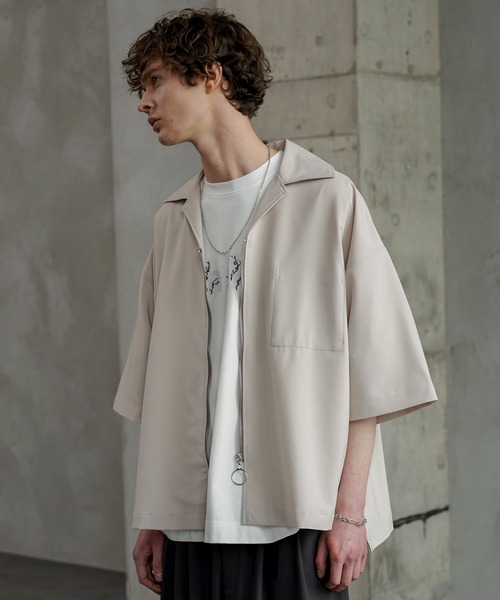 shiki tokyo（シキトウキョウ）の「OVERSIZED SHORT ZIP SHIRTS / オーバーサイズショートジップシャツ（シャツ/ブラウス・メンズ・ネイビー/ライトベージュ・SMALL/MEDIUM/LARGE）」の16枚目の写真