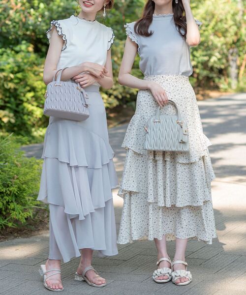 MAJESTIC LEGON（マジェスティックレゴン）の「エアリーティアードスカート（スカート・レディース・アイボリー/ホワイト系その他2/グレー/グレー系その他/グリーン系その他/ブラック/グレー系その他2/ブラウン・SMALL/MEDIUM）」の14枚目の写真