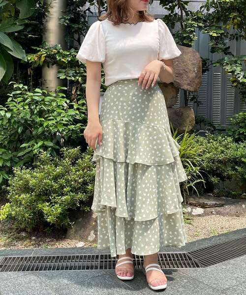 MAJESTIC LEGON（マジェスティックレゴン）の「エアリーティアードスカート（スカート・レディース・アイボリー/ホワイト系その他2/グレー/グレー系その他/グリーン系その他/ブラック/グレー系その他2/ブラウン・SMALL/MEDIUM）」の15枚目の写真