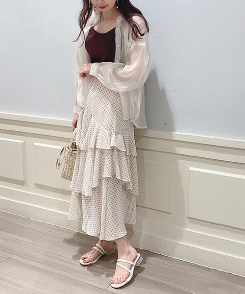 MAJESTIC LEGON（マジェスティックレゴン）の「エアリーティアードスカート（スカート・レディース・アイボリー/ホワイト系その他2/グレー/グレー系その他/グリーン系その他/ブラック/グレー系その他2/ブラウン・SMALL/MEDIUM）」の3枚目の写真