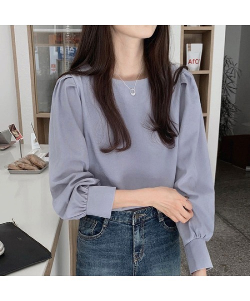 Ritzy(リッツィー)の「大人カジュアル パフスリーブボートネックカットソー(Tシャツ/カットソー・レディース・ベージュ/ブルー・S/M/L/XL)」の15枚目の写真