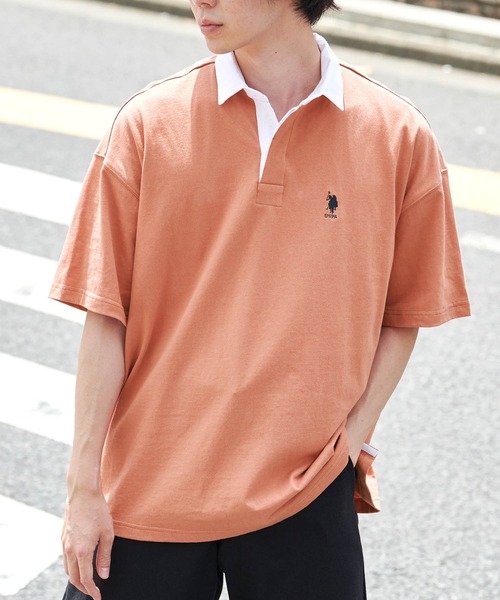 U.S. POLO ASSN.（ユーエスポロアッスン）の「U.S. POLO ASSN. /ユーエスポロアッスン 別注ワンポイント刺繍 ビッグシルエット半袖ラガーシャツ（ポロシャツ・メンズ・ネイビー/ベージュ/オリーブ/オレンジ/ブラック/サックスブルー・L/M/S）」の6枚目の写真