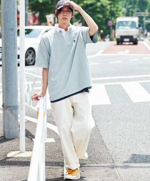 U.S. POLO ASSN.（ユーエスポロアッスン）の「U.S. POLO ASSN. /ユーエスポロアッスン 別注ワンポイント刺繍 ビッグシルエット半袖ラガーシャツ（ポロシャツ・メンズ・ネイビー/ベージュ/オリーブ/オレンジ/ブラック/サックスブルー・L/M/S）」の8枚目の写真