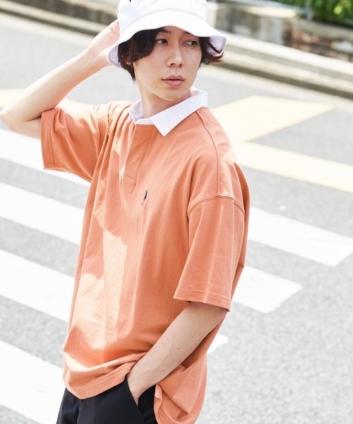 U.S. POLO ASSN.（ユーエスポロアッスン）の「U.S. POLO ASSN. /ユーエスポロアッスン 別注ワンポイント刺繍 ビッグシルエット半袖ラガーシャツ（ポロシャツ・メンズ・ネイビー/ベージュ/オリーブ/オレンジ/ブラック/サックスブルー・L/M/S）」の10枚目の写真