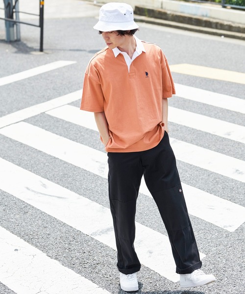 U.S. POLO ASSN.（ユーエスポロアッスン）の「U.S. POLO ASSN. /ユーエスポロアッスン 別注ワンポイント刺繍 ビッグシルエット半袖ラガーシャツ（ポロシャツ・メンズ・ネイビー/ベージュ/オリーブ/オレンジ/ブラック/サックスブルー・L/M/S）」の13枚目の写真