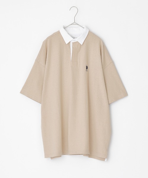 U.S. POLO ASSN.（ユーエスポロアッスン）の「U.S. POLO ASSN. /ユーエスポロアッスン 別注ワンポイント刺繍 ビッグシルエット半袖ラガーシャツ（ポロシャツ・メンズ・ネイビー/ベージュ/オリーブ/オレンジ/ブラック/サックスブルー・L/M/S）」の14枚目の写真