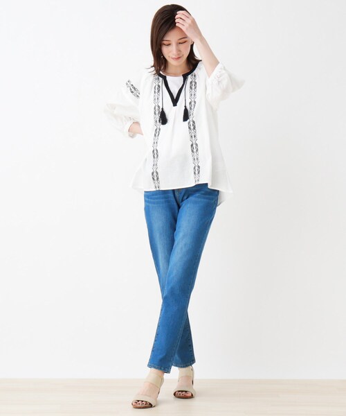 SHOO・LA・RUE（シューラルー）の「◆刺繍カフタンブラウス（シャツ/ブラウス・レディース・アイボリー/サンドベージュ・00）」の10枚目の写真