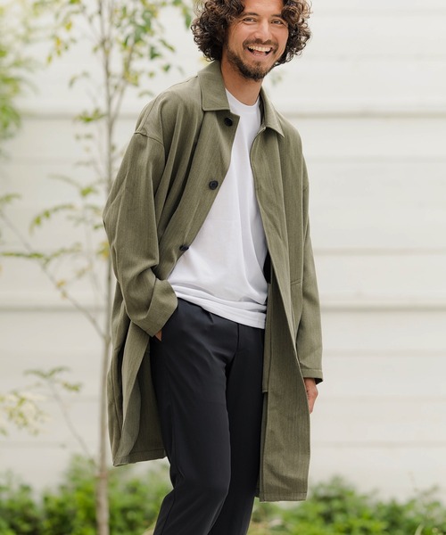 CAMBIO(カンビオ)の「mj7954-Herringbone Wide Soutien Collar Coat コート(ステンカラーコート・メンズ・ベージュ/ブラック/オリーブ・M/S/L)」の3枚目の写真