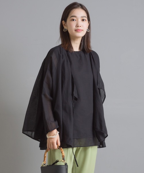 OMNES（オムネス）の「先染め綿麻シャンブレー カシュクールブラウス（シャツ/ブラウス・レディース・ブラック/ベージュ/オフホワイト/ラベンダー・FREE）」の12枚目の写真