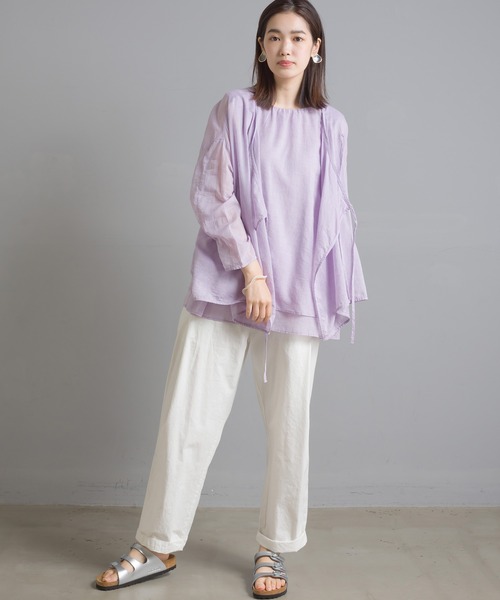 OMNES（オムネス）の「先染め綿麻シャンブレー カシュクールブラウス（シャツ/ブラウス・レディース・ブラック/ベージュ/オフホワイト/ラベンダー・FREE）」の21枚目の写真