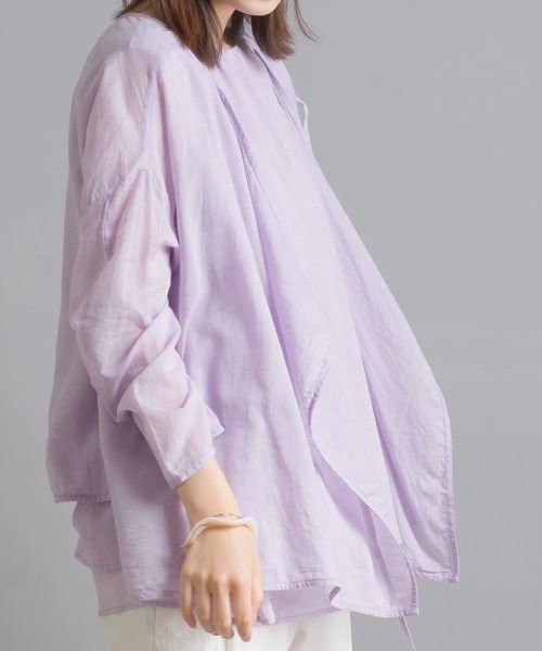 OMNES（オムネス）の「先染め綿麻シャンブレー カシュクールブラウス（シャツ/ブラウス・レディース・ブラック/ベージュ/オフホワイト/ラベンダー・FREE）」の11枚目の写真