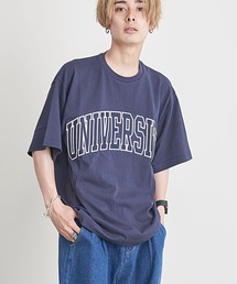 『CavariA/キャバリア』UNIVERSITYロゴ刺繍クルーネック半袖Tシャツ