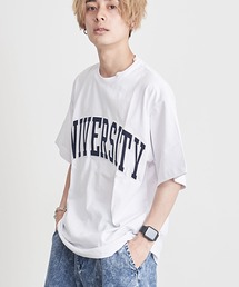 『CavariA/キャバリア』UNIVERSITYロゴ刺繍クルーネック半袖Tシャツ