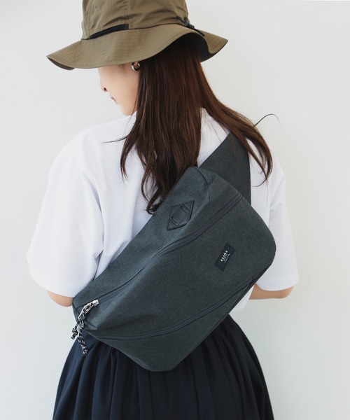 ユニセックス】ポリエステル 杢素材 ツイスト ジップ ウエストバッグ