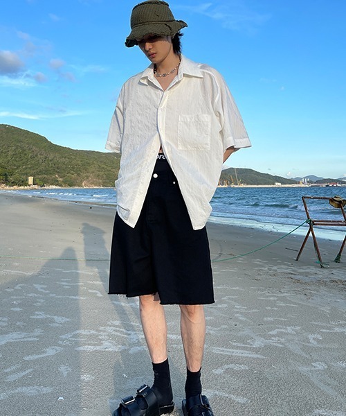 MASONPRINCE(メイソンプリンス)の「【MASONPRINCE】Oversized half sleeve striped shirt CS2080(シャツ/ブラウス・メンズ・ホワイト/ライトブルー・L/S/M)」の5枚目の写真