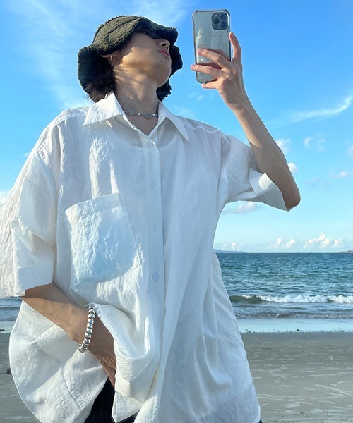 MASONPRINCE(メイソンプリンス)の「【MASONPRINCE】Oversized half sleeve striped shirt CS2080(シャツ/ブラウス・メンズ・ホワイト/ライトブルー・L/S/M)」の9枚目の写真