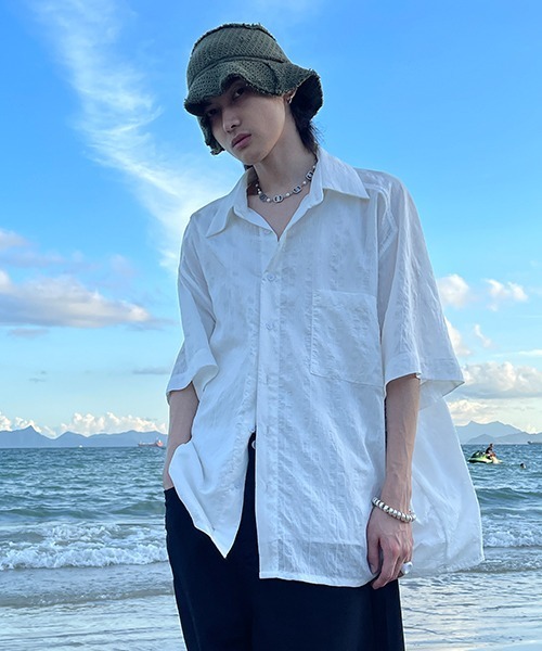 MASONPRINCE(メイソンプリンス)の「【MASONPRINCE】Oversized half sleeve striped shirt CS2080(シャツ/ブラウス・メンズ・ホワイト/ライトブルー・L/S/M)」の12枚目の写真