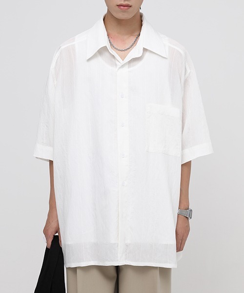 MASONPRINCE(メイソンプリンス)の「【MASONPRINCE】Oversized half sleeve striped shirt CS2080(シャツ/ブラウス・メンズ・ホワイト/ライトブルー・L/S/M)」の13枚目の写真