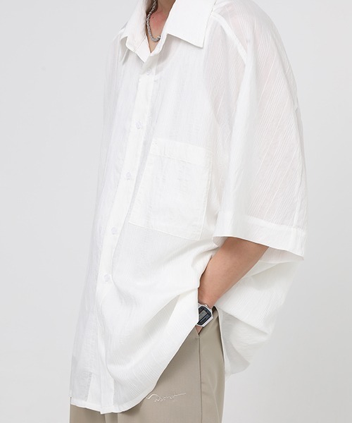 MASONPRINCE(メイソンプリンス)の「【MASONPRINCE】Oversized half sleeve striped shirt CS2080(シャツ/ブラウス・メンズ・ホワイト/ライトブルー・L/S/M)」の15枚目の写真
