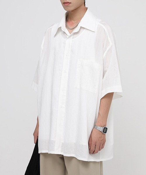 MASONPRINCE(メイソンプリンス)の「【MASONPRINCE】Oversized half sleeve striped shirt CS2080(シャツ/ブラウス・メンズ・ホワイト/ライトブルー・L/S/M)」の16枚目の写真