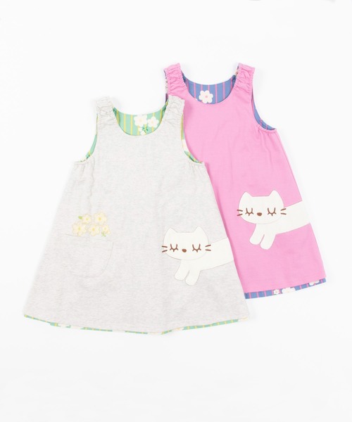 KP（ケーピー）の「cocoちゃんアップリケ付き天竺とビエラストライプ花プリントのリバーシブルジャンパースカート(100-130cm)（ジャンパースカート・キッズ・オートミール/ピンク・110cm/100cm/130cm/120cm）」の8枚目の写真