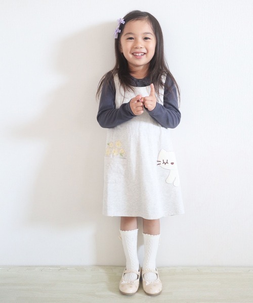 KP（ケーピー）の「cocoちゃんアップリケ付き天竺とビエラストライプ花プリントのリバーシブルジャンパースカート(100-130cm)（ジャンパースカート・キッズ・オートミール/ピンク・110cm/100cm/130cm/120cm）」の16枚目の写真