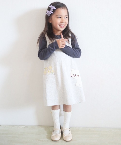 KP（ケーピー）の「cocoちゃんアップリケ付き天竺とビエラストライプ花プリントのリバーシブルジャンパースカート(100-130cm)（ジャンパースカート・キッズ・オートミール/ピンク・110cm/100cm/130cm/120cm）」の11枚目の写真