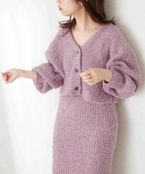 natural couture(ナチュラルクチュール)の「ふんわりMIXニットショートカーディガン(カーディガン/ボレロ・レディース・オフホワイト/ラベンダー/チャコール/キャメル・FREE)」の4枚目の写真