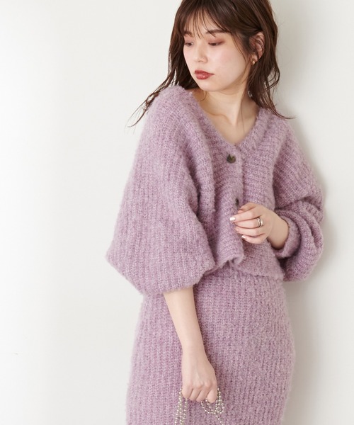 natural couture(ナチュラルクチュール)の「ふんわりMIXニットショートカーディガン(カーディガン/ボレロ・レディース・オフホワイト/ラベンダー/チャコール/キャメル・FREE)」の6枚目の写真