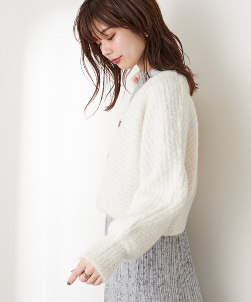 natural couture(ナチュラルクチュール)の「ふんわりMIXニットショートカーディガン(カーディガン/ボレロ・レディース・オフホワイト/ラベンダー/チャコール/キャメル・FREE)」の14枚目の写真