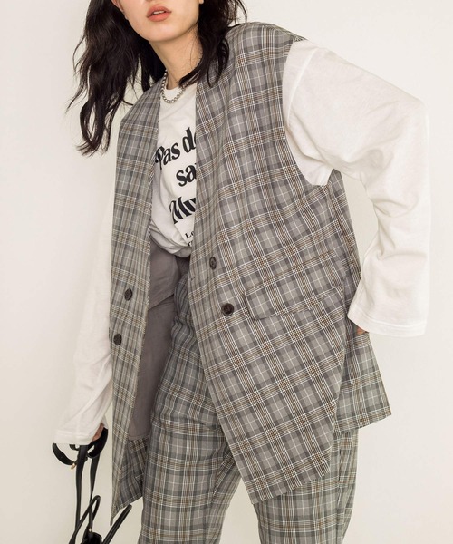 w closet（ダブルクローゼット）の「グレンチェックオーバーベスト（ベスト・レディース・ブラウン/ブラック・FREE）」の19枚目の写真