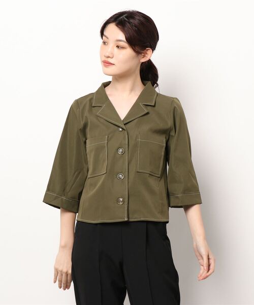 ehka sopo（エヘカソポ）の「ツイル開襟シャツ（シャツ/ブラウス・レディース・ブラック/カーキ/モカ/キナリ・ﾌﾘ-）」の4枚目の写真