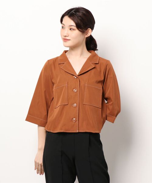 ehka sopo（エヘカソポ）の「ツイル開襟シャツ（シャツ/ブラウス・レディース・ブラック/カーキ/モカ/キナリ・ﾌﾘ-）」の3枚目の写真