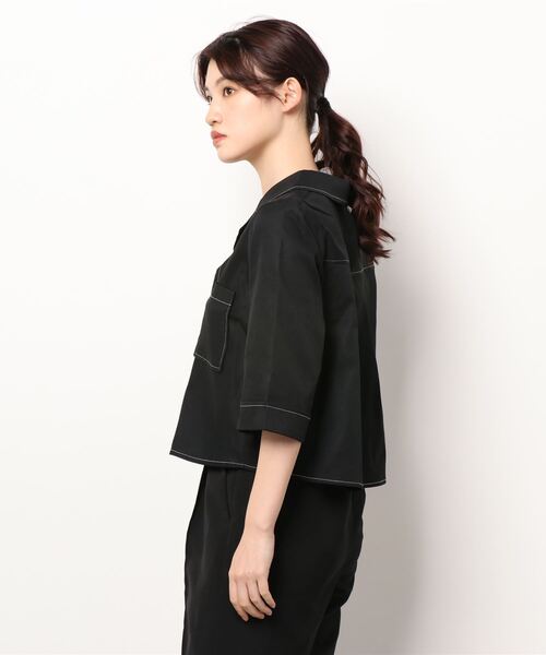 ehka sopo（エヘカソポ）の「ツイル開襟シャツ（シャツ/ブラウス・レディース・ブラック/カーキ/モカ/キナリ・ﾌﾘ-）」の5枚目の写真