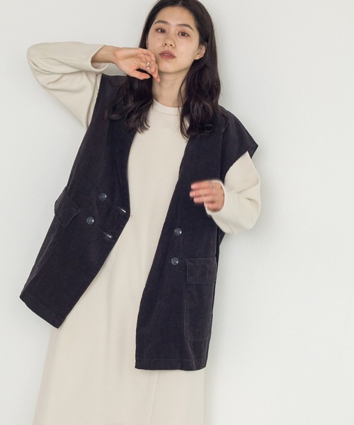 w closet（ダブルクローゼット）の「【新色追加】【SETUP対応】VネックW前BIGベスト（ベスト・レディース・ダークグリーン/カーキ/スミクロ/サックスブルー・FREE）」の2枚目の写真