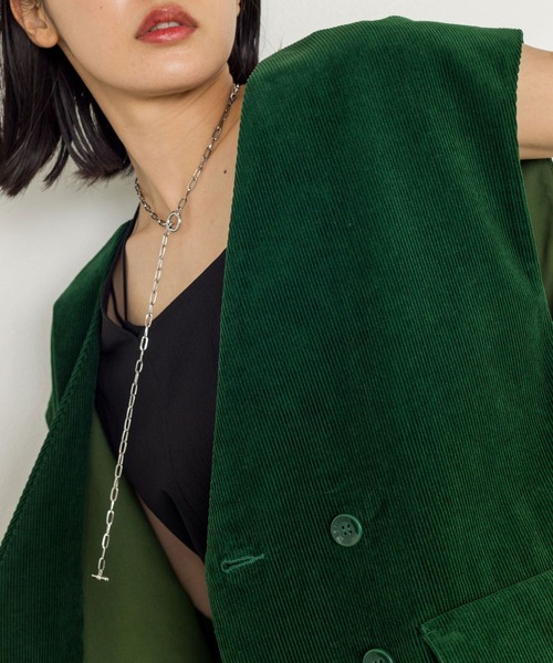 w closet（ダブルクローゼット）の「【新色追加】【SETUP対応】VネックW前BIGベスト（ベスト・レディース・ダークグリーン/カーキ/スミクロ/サックスブルー・FREE）」の21枚目の写真